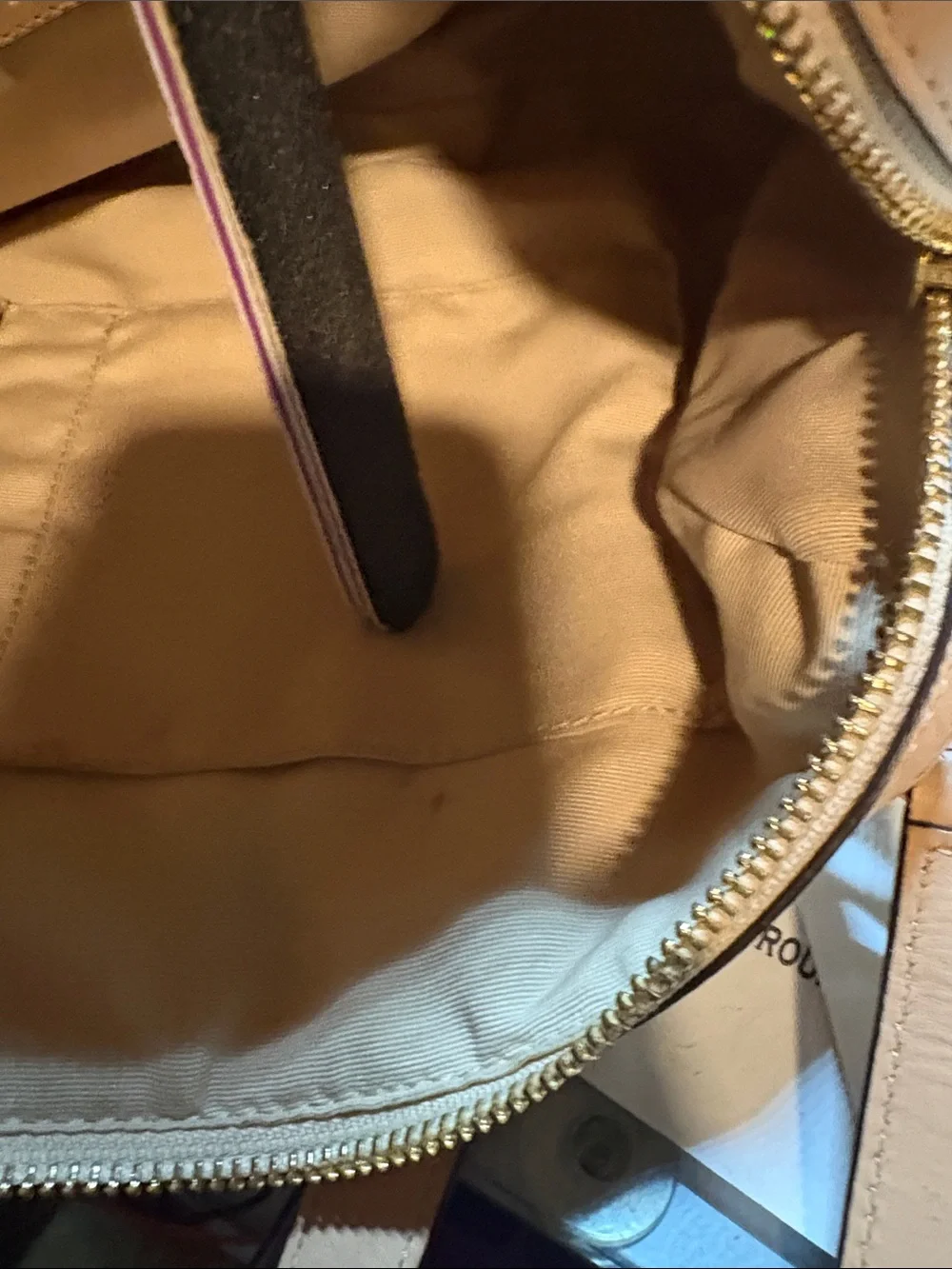 VCG Coach Tan Signature Nancy Satchel Bag with Teal Stripe